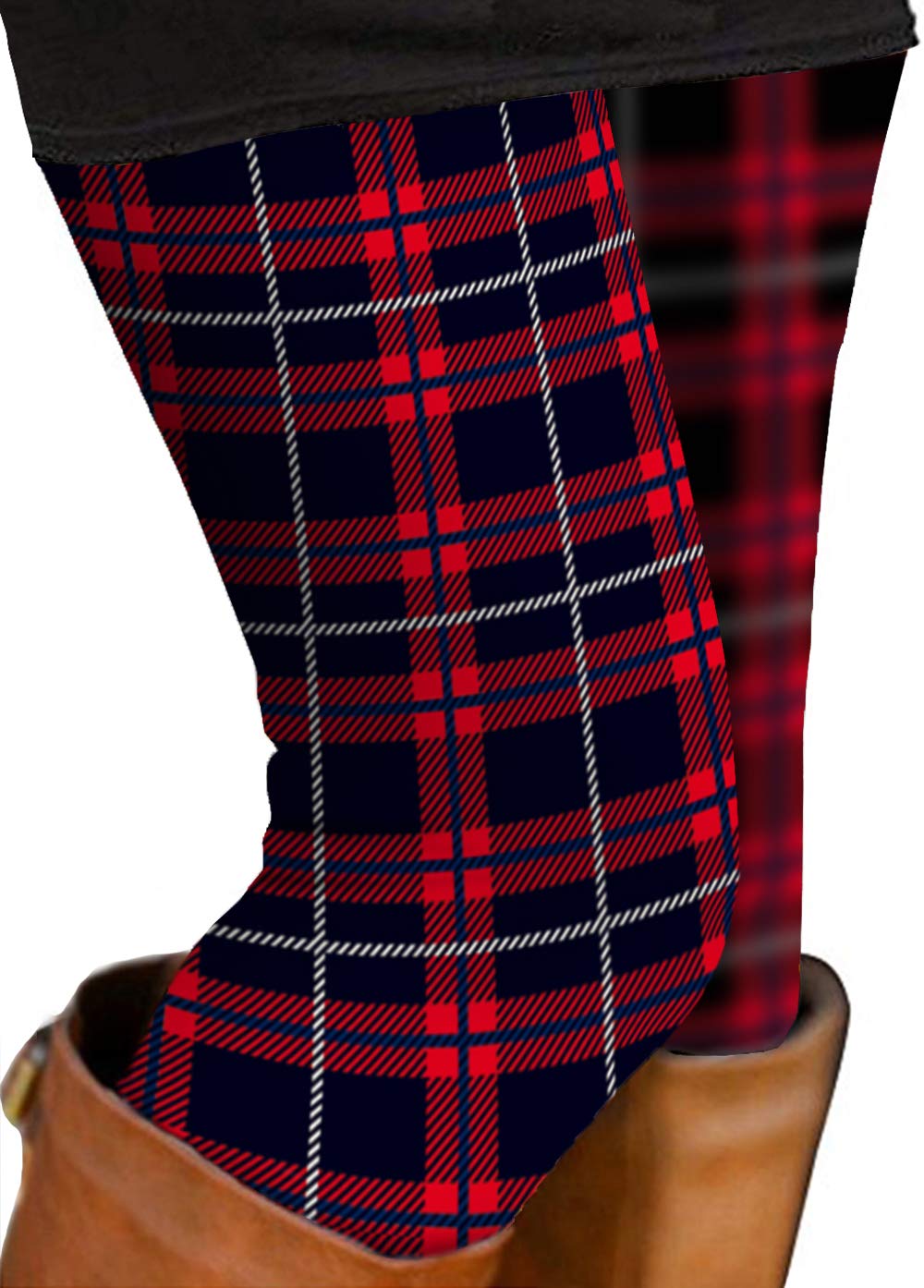 Uaderize Womens Ultra Soft Brushed Christmas Leggings Pants Red Plaid Patterned L