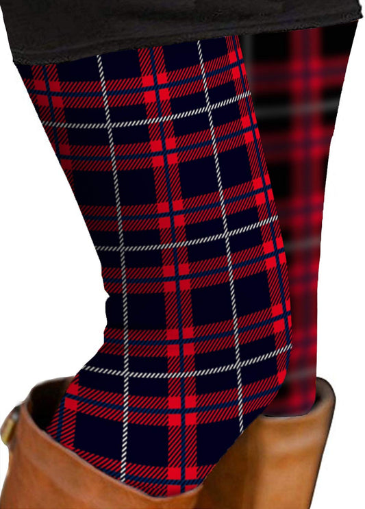 Uaderize Womens Ultra Soft Brushed Christmas Leggings Pants Red Plaid Patterned L