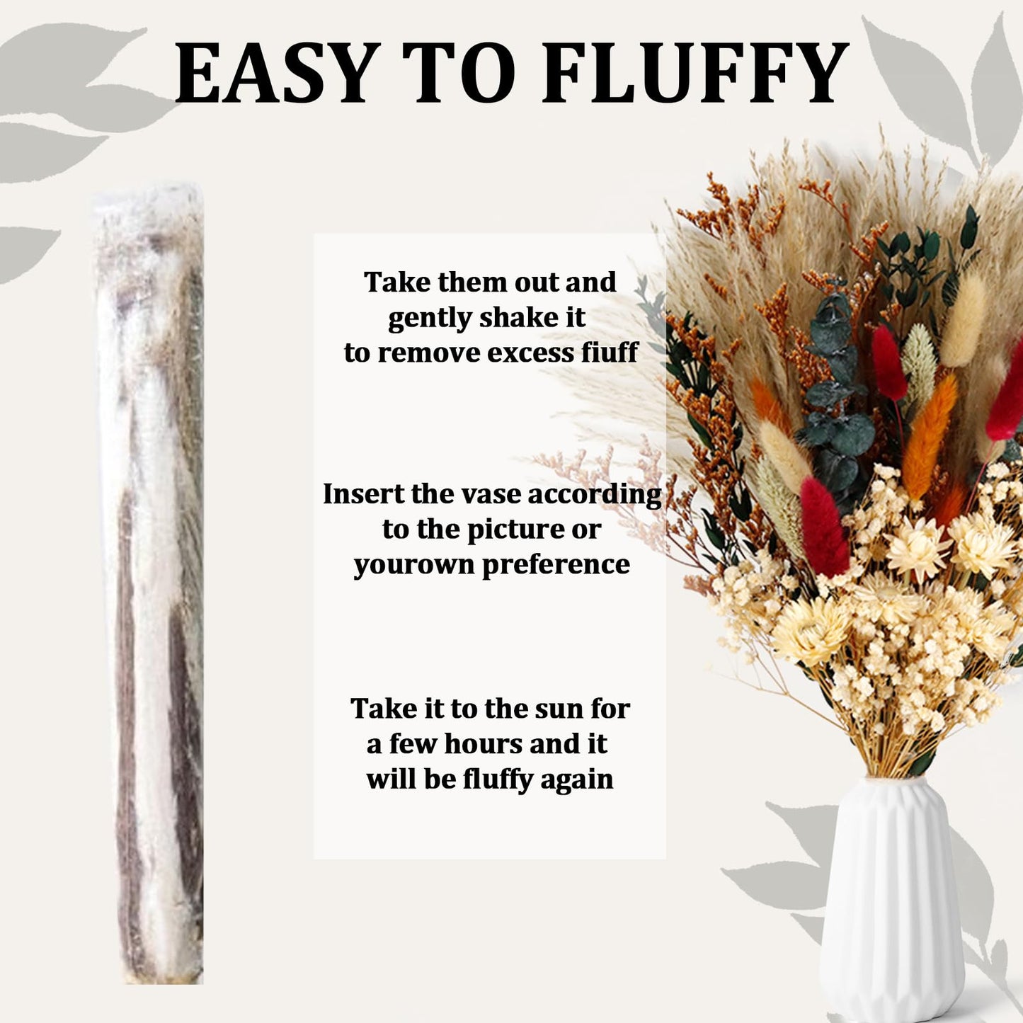 Dried Flower Bouquet, 17" Natural Dried Pampas Grass Decor, Boho Pampas Dried Flower Arrangements Contains Bunny Tails Dried Flowers Eucalyptus and Reed Grass for Home Decor