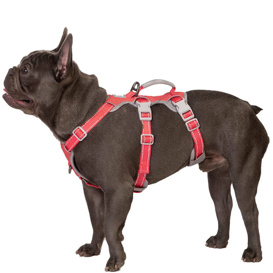 Huntboo Escape Proof Dog Harness, Secure Dog Harness No Escape, Fully Reflective Harness with Handle, Breathable, Durable, Adjustable Vest for Medium Dogs Walking,and Running Gear (Red,M)