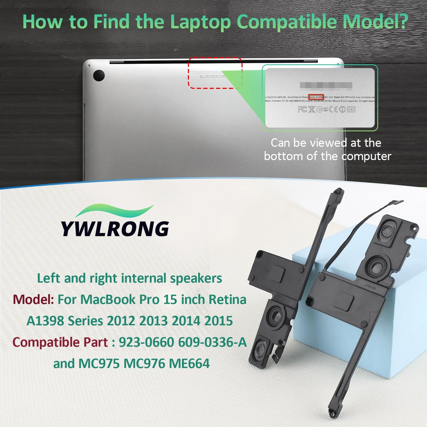 Speaker for MacBook Pro 15 inch Retina A1398 Loud Speaker Replacement for MacBook Pro 15 inch Retina A1398 2012 2013 2014 2015 Left and Right Internal Loudspeaker Buzzer Assembly with Repair Tools