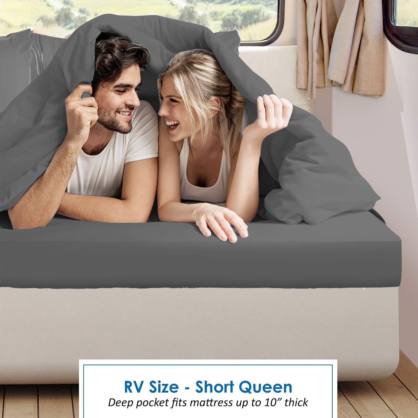 Nestl Dark Grey Short Queen Sheets for RV, Hotel Luxury RV Queen Sheets Set, 6 Piece Fitted Bed Sheet Set and Pillowcases, Super Soft, Wrinkle-Free, and Breathable Camper Bedding