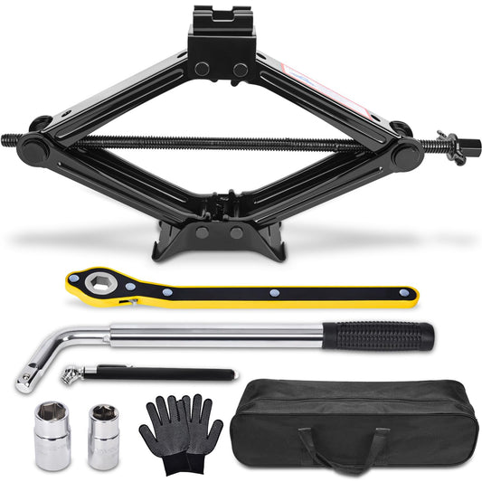 Car Jack Kit Scissor Jack for Car 2 Ton (4409 lbs) Tire Jack Tool Kit Universal Car Emergency Kit with Lug Wrench Tire Changing Kit for Car SUV (2T)