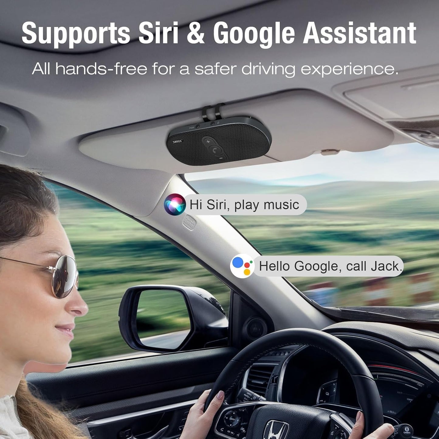 Bluetooth Car Speaker Handsfree Speakerphone: Dual 3W Wireless Car Kit with Visor Clip for Cell Phone - Bluetooth Speaker Support Siri Google Voice Assistant Motion Auto On
