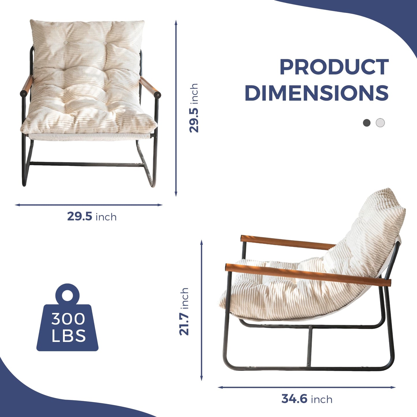 MAXYOYO Modern Accent Chair, Comfy Living Room Chair with Metal Frame Wooden Armrest, Upholstered Armchair with Soft Cushion for Bedroom Balcony Lounge Reading Room, Beige