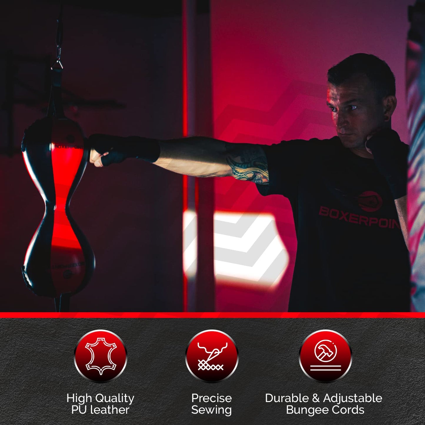 Boxerpoint Boxing Double-End Punching Bag - Durable PU Leather, Mexican Style Reaction, Reflex & Agility Gear with Adjustable Cords for Adults and Kids - Punching Bag for Adults - Boxing Equipment