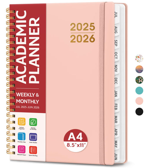 Academic Planner 2025-2026 For Women & Men, Monthly and Weekly Calendar Planner, Jul 2025 - Jun 2026, A5 (6.3" x 8.5"), Teacher Student Planning Book with Tabs, Ideal for Office School Supplies - Pink