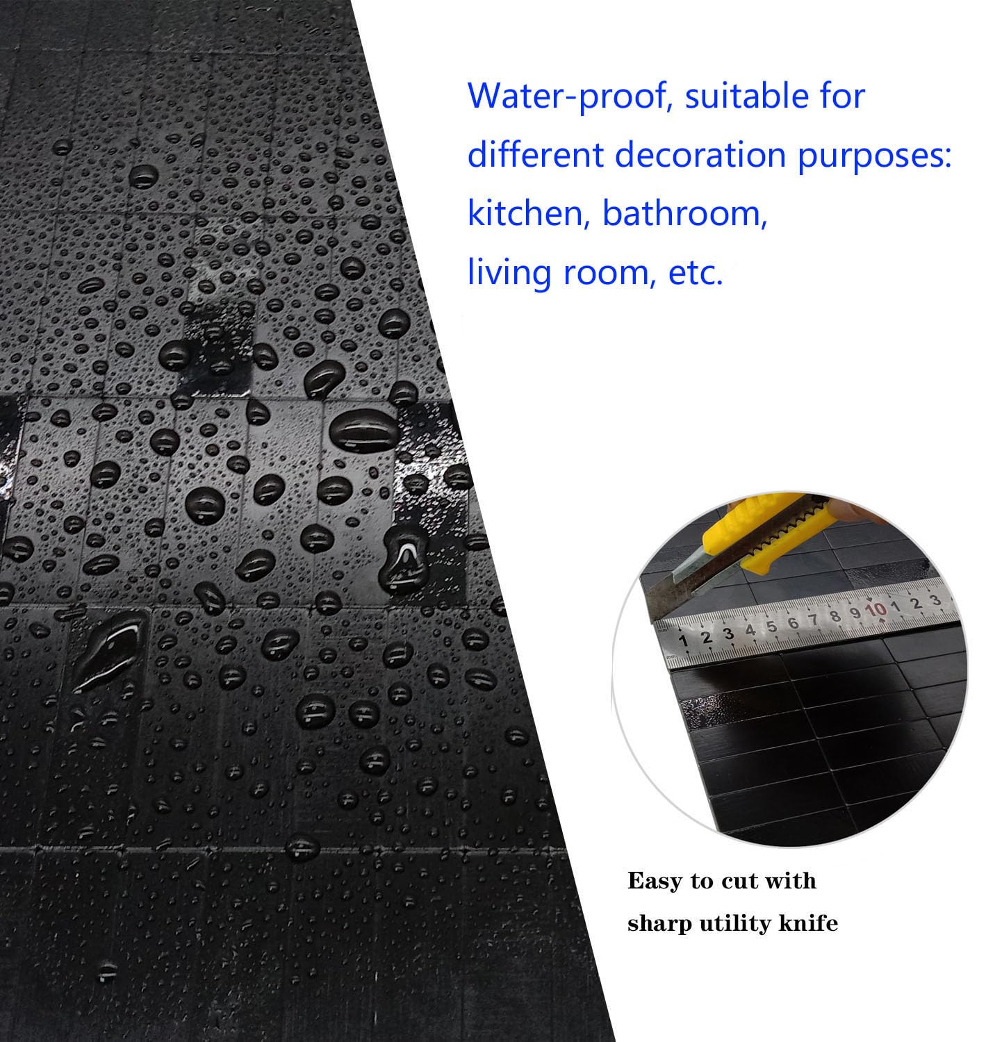 XUANINY Peel and Stick Tile Backsplash Self- Adhesive Wall Tiles Aluminum Mosaic Sticker for Kitchen (11.33"x11.92" Per Sheet, Pack of 10 pcs) (Black Brushed 10)
