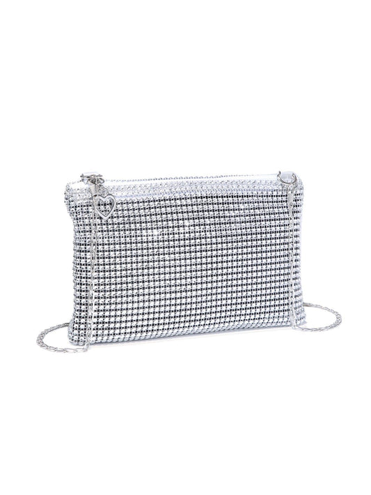 Verdusa Women's Shiny Mini Rhinestone Square Bag Sparkle Clutch Purse Wedding Evening Party Handbags Silver One-Size