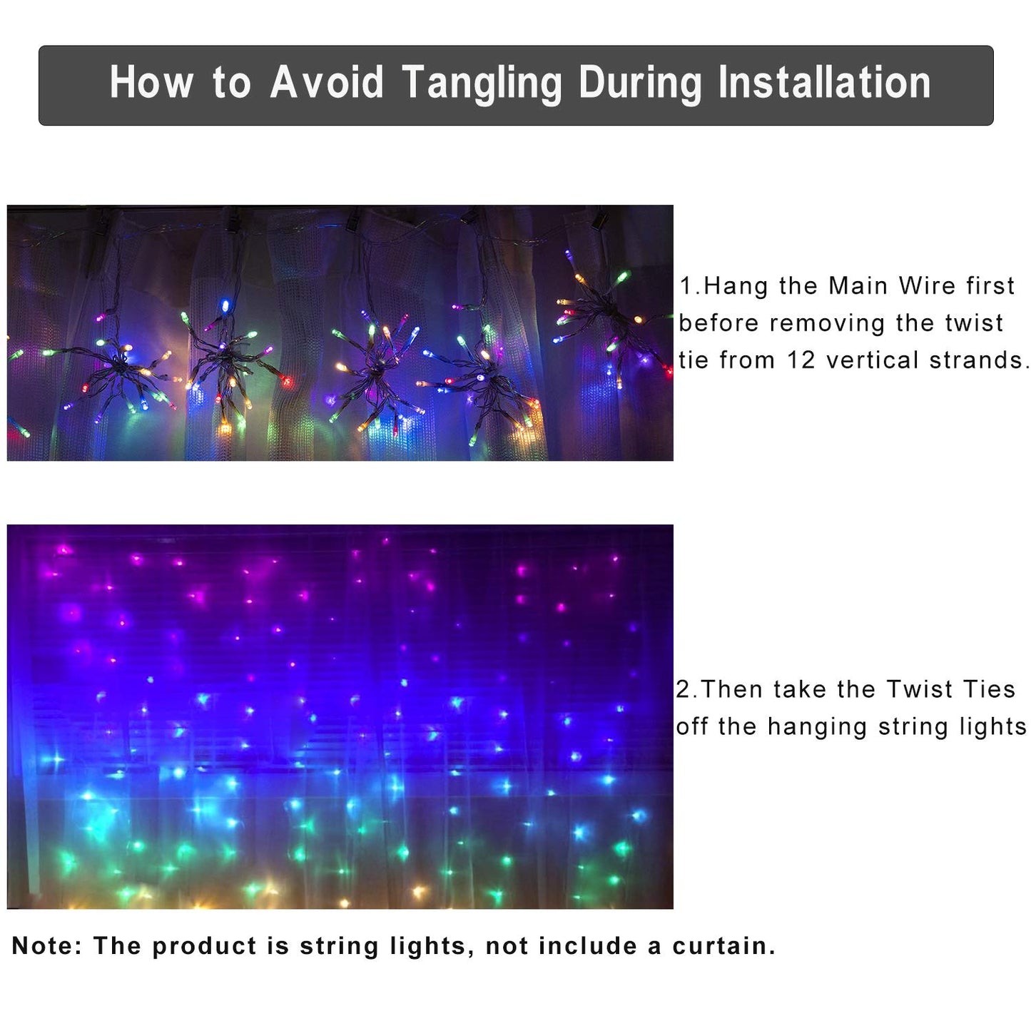 Rainbow Fairy String Curtain Lights with Remote, Twinkle LED Icicle Rainbow Lights Curtain for Girls Room, Bedroom, Teen Room, Kids Room, Unicorn Room, Party, Holiday Décor (Rainbow)