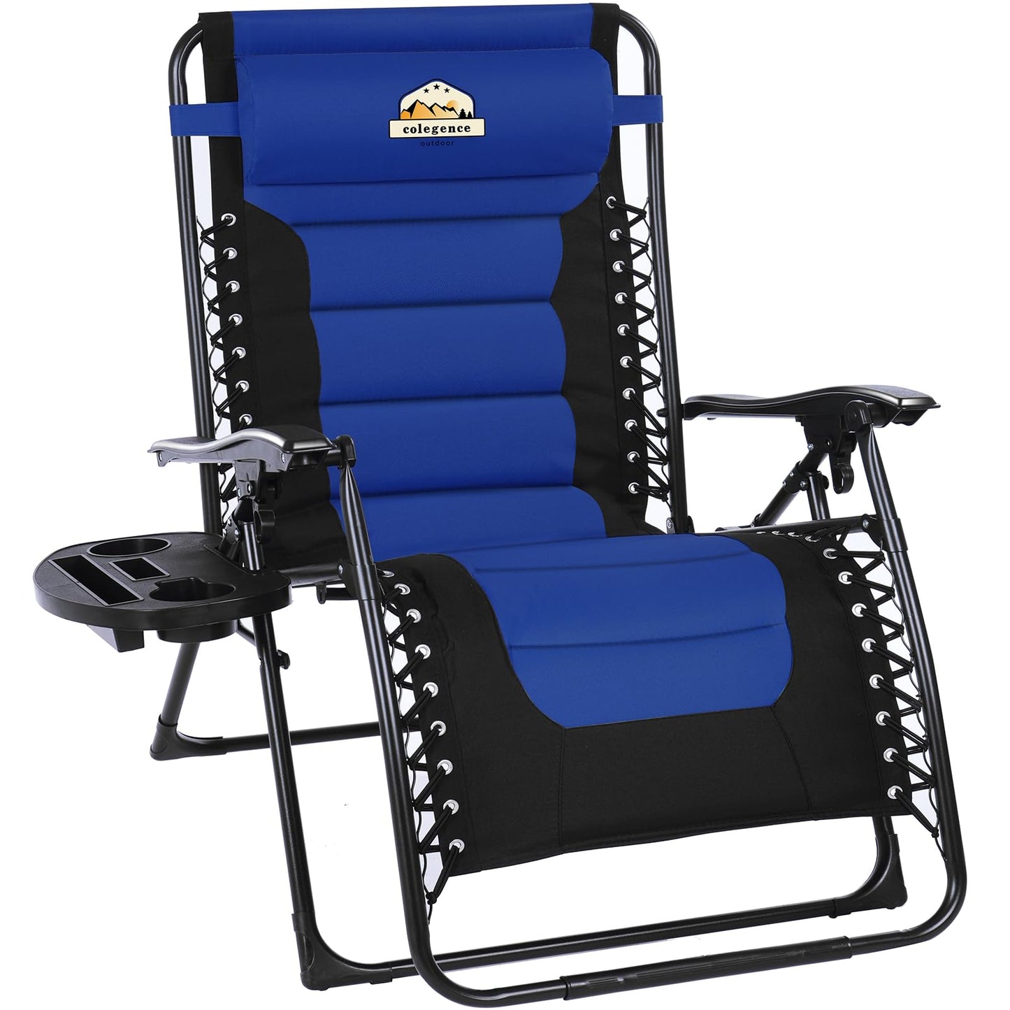 Colegence Oversized Padded Zero Gravity Lounge Chair, Foldable Patio Anti Gravity Reclining Chairs Folding Lawn Recliner with Cup Holder for Yard, Camping, Outdoor, Support 350 LBS, Blue