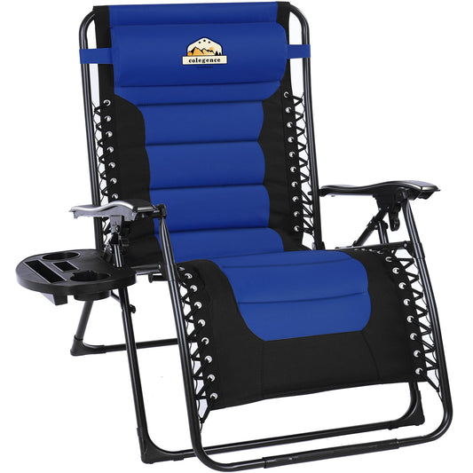 Colegence Oversized Padded Zero Gravity Lounge Chair, Foldable Patio Anti Gravity Reclining Chairs Folding Lawn Recliner with Cup Holder for Yard, Camping, Outdoor, Support 350 LBS, Blue