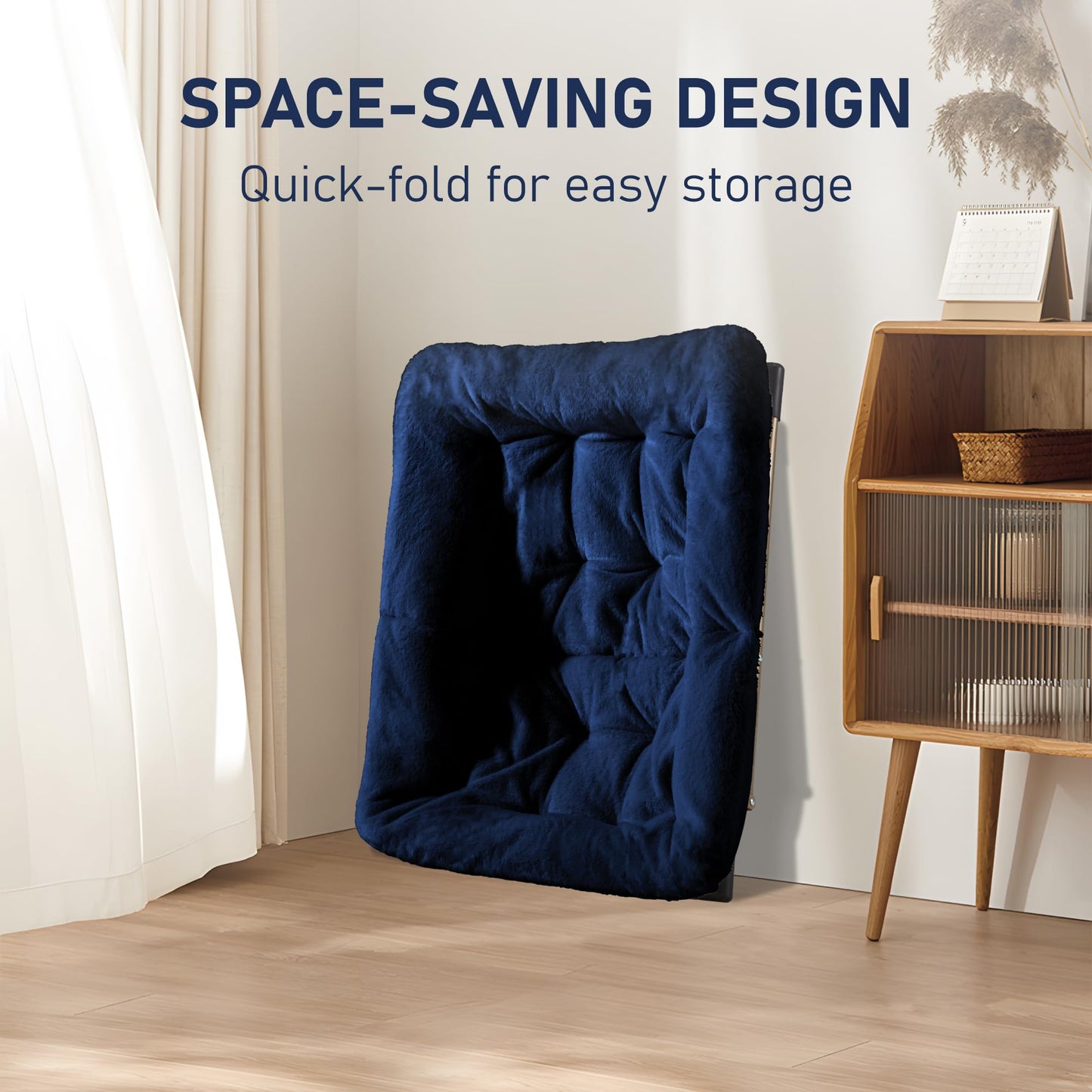 Youtanic Comfy Oversized Saucer Chair, Soft Faux Fur Reading Lounge Chair for Adults, Stable X-Large Metal Frame and Non-Slip Pad, Foldable Cozy Chairs for Bedroom, Living Room, Dorm, Office, Blue