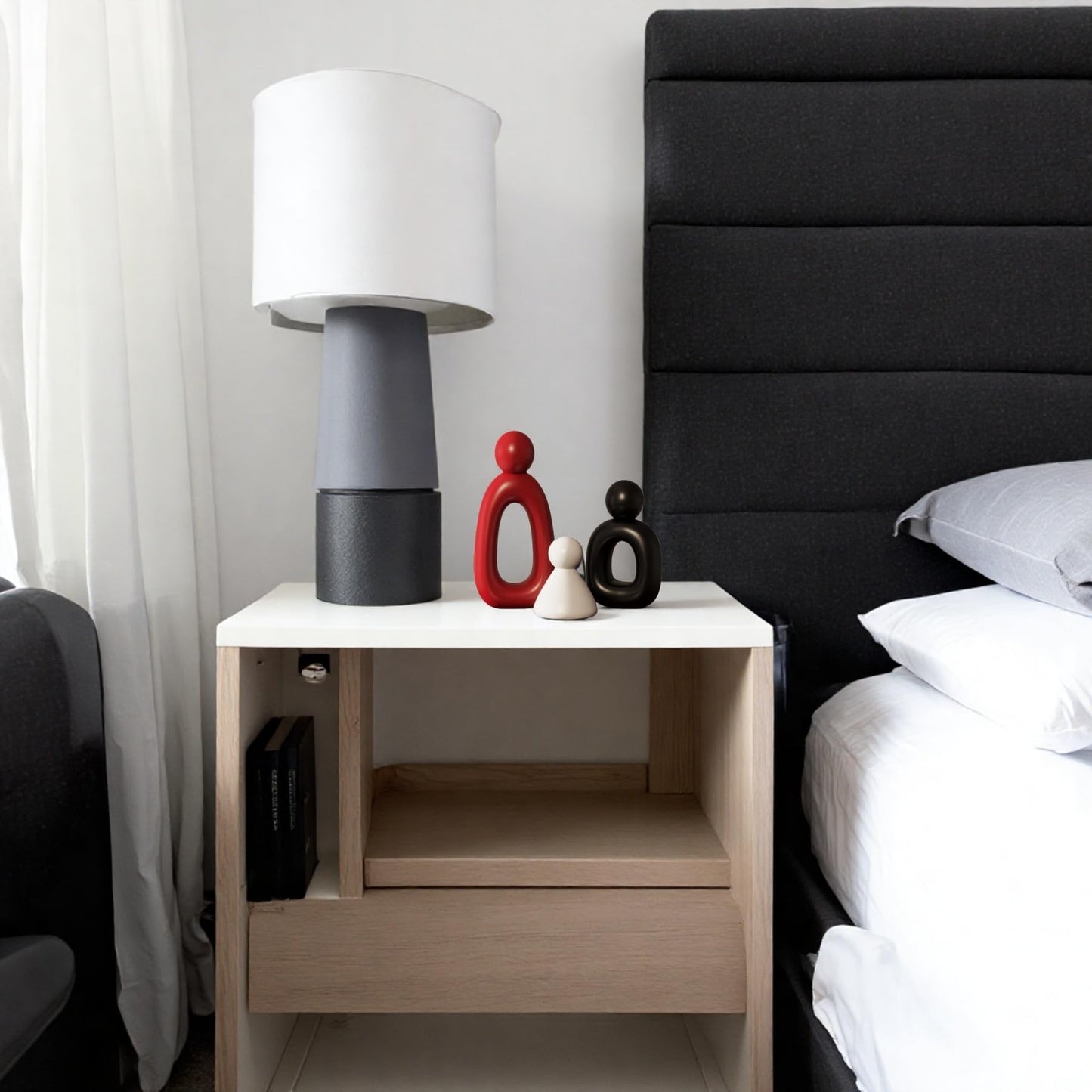 LNXMES White Family of 3 Sculptures Home Decor, Modern Statues Decor for Living Room, Abstract Art Family Figurines for Shelf Coffee Table Decorations, Gifts for Thanksgiving (White, Black and Red)