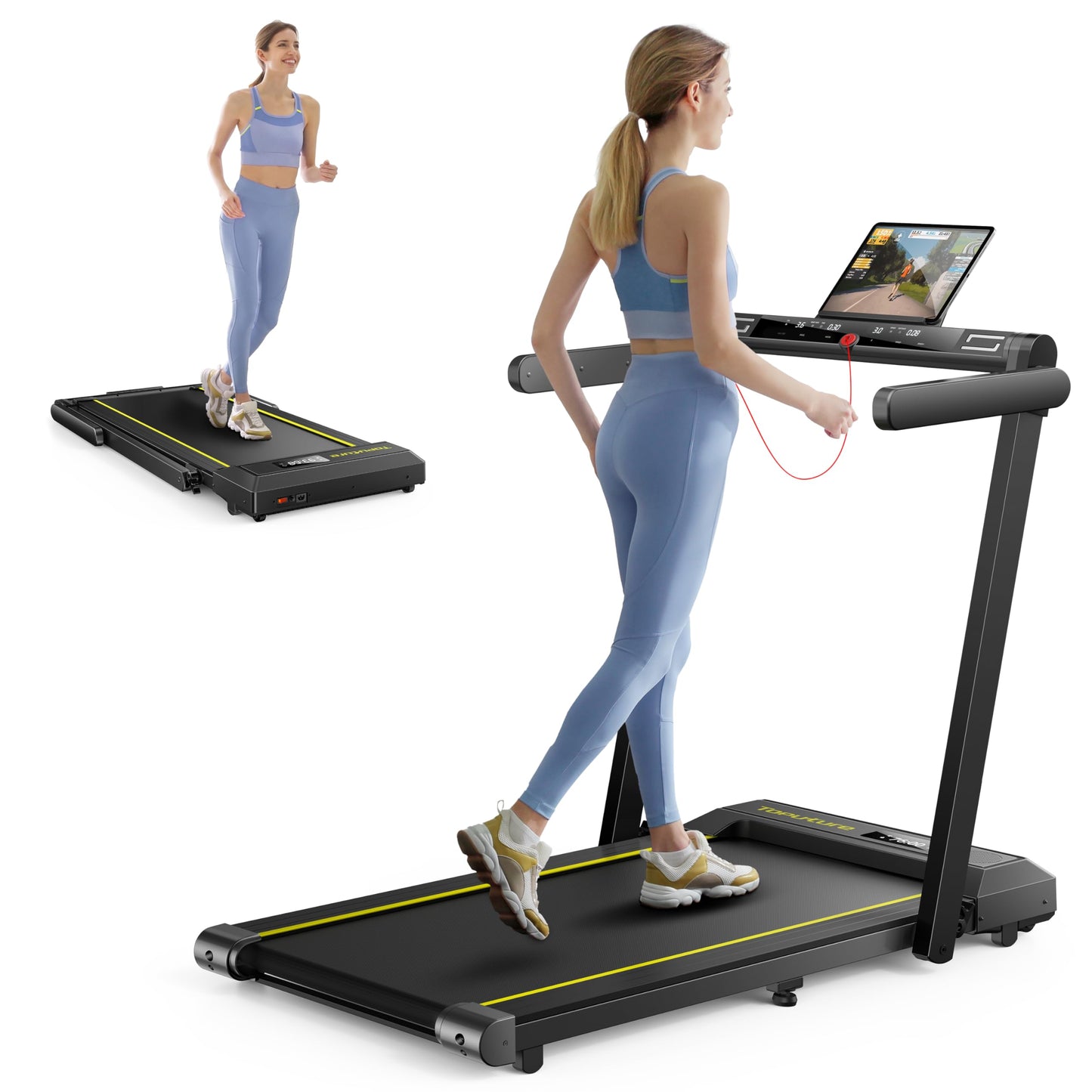 TOPUTURE Walking Pad Treadmill with 12% Incline, 4 in 1 Folding Treadmill for Home/Office with Handle Bar, 2.5HP Under Desk Treadmills Portable Walking Pad with App & Bluetooth Speaker, 0.6-10MPH