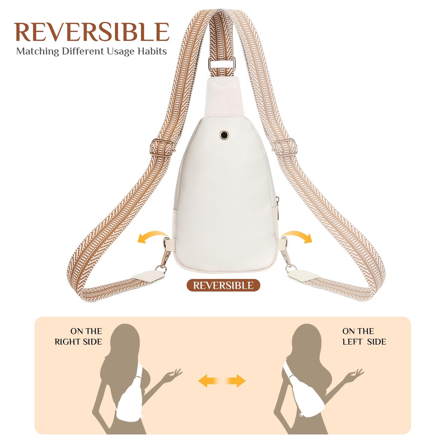 Hionion Small Leather Sling Bags for Women Fashion Crossbody Backpack Purse Sling Crossbody Bags White