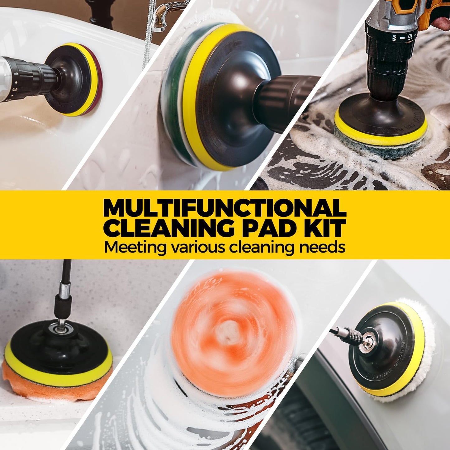 Holikme 11 Piece Drill Brush Attachment Set Scouring Pads Power Scrubber Brush Scrub Pads for Bathroom Surfaces, Floor, Tub, Shower, Grout, Tile, Corners,Cleaning Brush