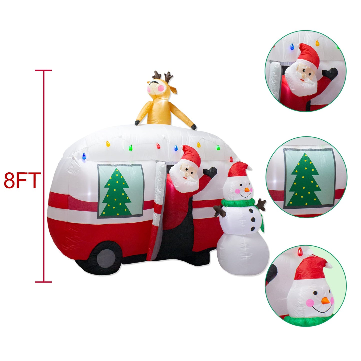 luxfcup 8FT Christmas Inflatable Santa Snowman Camper Inflatables Decoration with LED Lights Outdoor Yard to Blow Up Christmas Car Easter Decorations