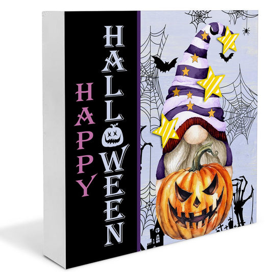 Halloween Decor, Halloween Pumpkin Gnome Decorations, Vintage Halloween Wooden Decorative Sign, Home Decor for Desk Table Shelf 5 x 5 Inches