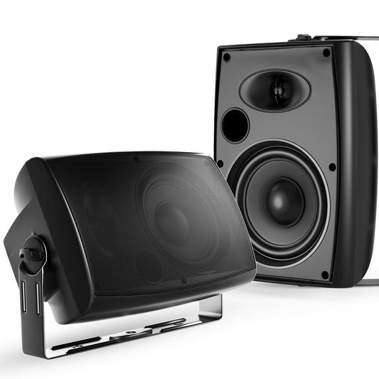 STUDIOFINIX 6.5 Inch 400W Outdoor Bluetooth Speakers Waterproof Wired, Wall Mount Speakers All-Weather Durability for Patio, Covered, Deck, Porch, Pool(Pair, Black)