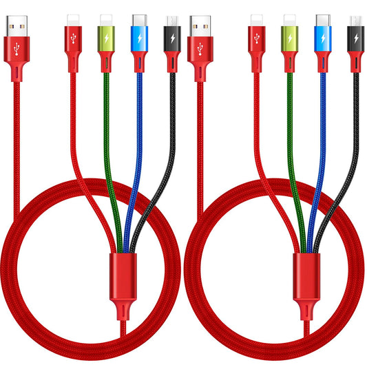 Multi Charging Cable 3.5A, [2Pack 6Ft] 4 in 1 Fast Charging Cable, Multi Charging Cord, Multi USB Cable Adapter with IP/Type C/Micro Ports for Cell Phones/iPhone/Samsung Galaxy/PS/Tablets & More