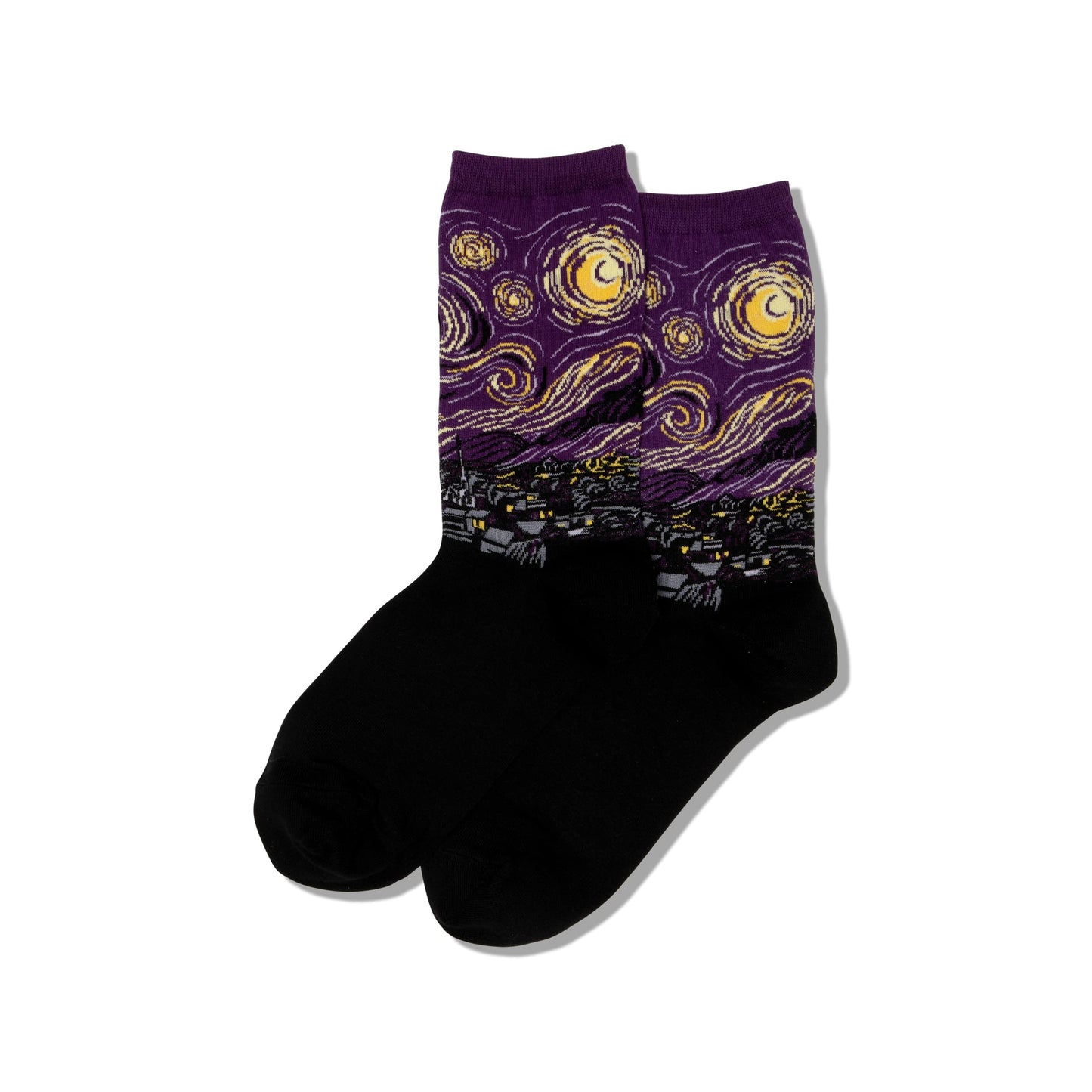 Hot Sox Womens Fun Famous Artist Paintings Crew Socks - 1 Pair Pack Cool & Gifts Hosiery, Starry Night (Purple), 4-10 US