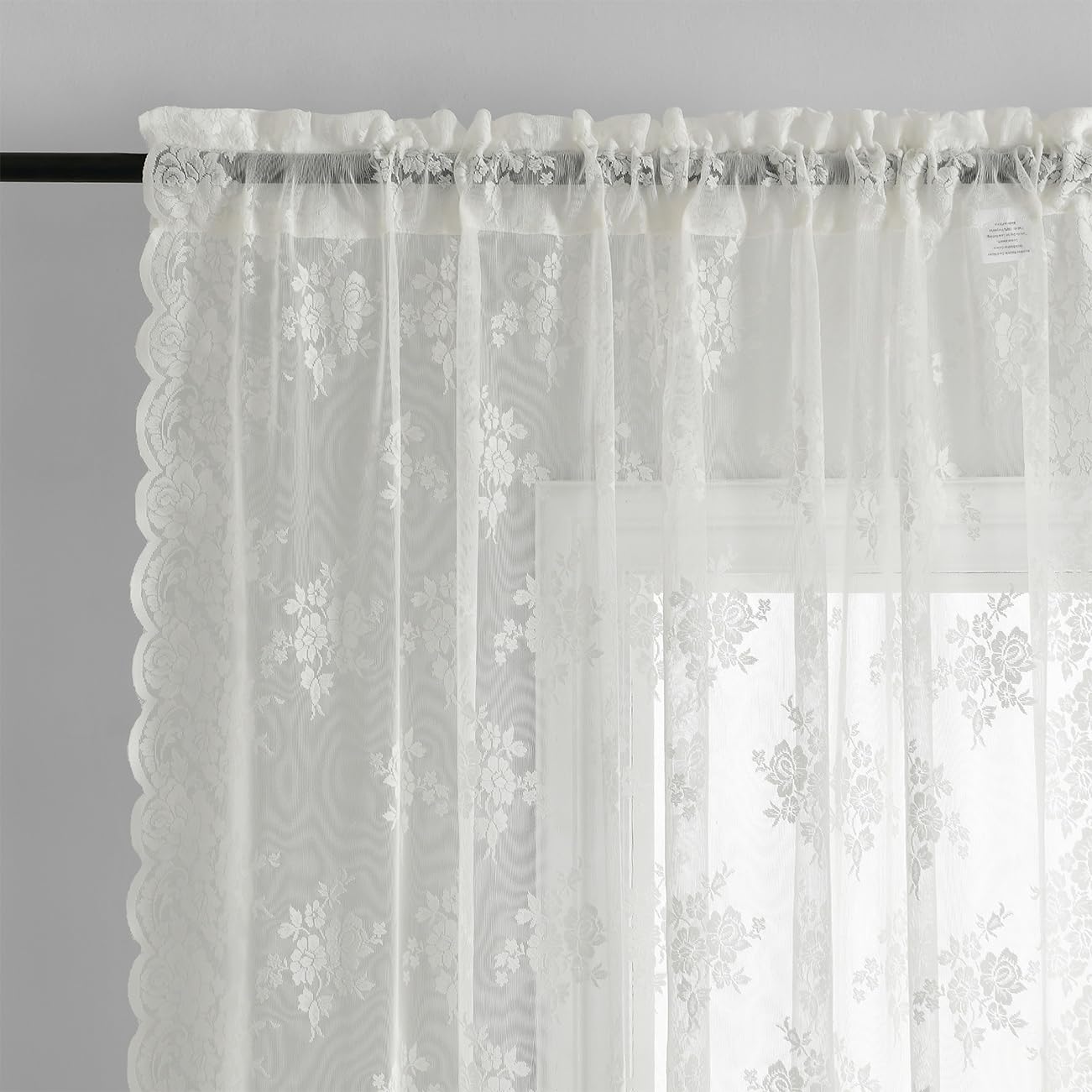 Kotile Ivory Lace Curtains 36 Inch Length 2 Panels, Country Rustic Floral Lace Curtains Short for Kitchen Window, Rod Pocket Privacy Lace Cafe Curtains, 42 x 36 Inch Each, 1 Pair, Ivory