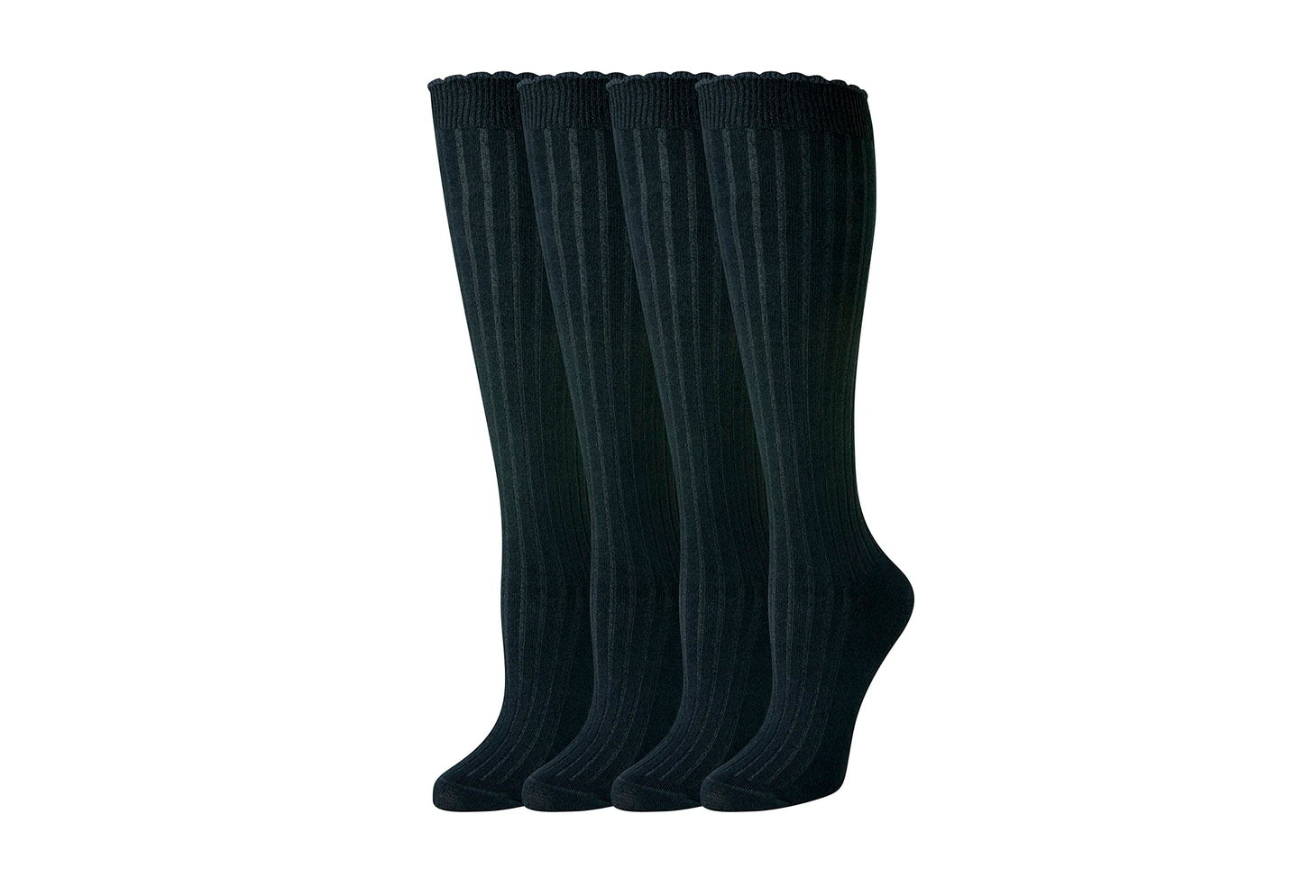 Amazon Essentials Women's Comfortable Casual Cotton Knee High Socks, 4 Pairs, Black, 6-9