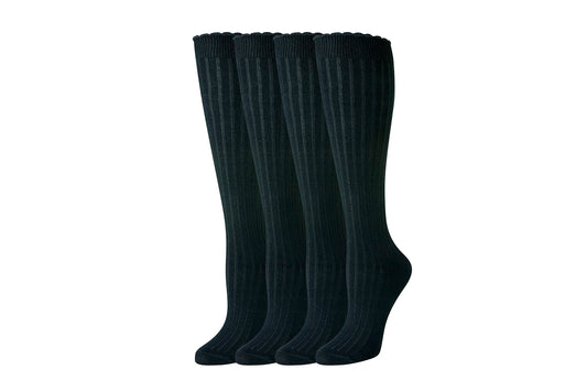 Amazon Essentials Women's Comfortable Casual Cotton Knee High Socks, 4 Pairs, Black, 6-9