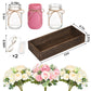 BLEUM CADE Centerpiece Table Decorations - 3Pcs Roses Artificial Flowers in Mason Jars with Wood Tray for Dining Table Coffee Table Farmhouse Home Decor