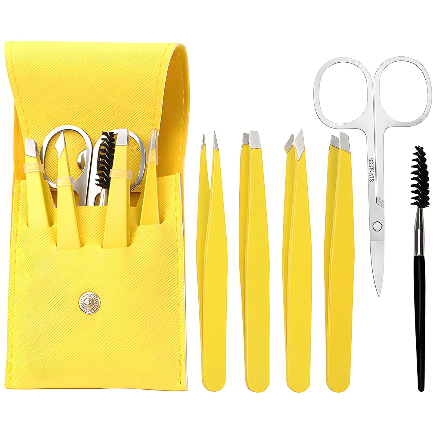 GEMGIMY Eyebrow Tweezers for Men& Women, Ingrown Hair Plucker Kit for Facial Hair Removal, Precision Lash Tweezers Set with Brow Scissors, Spoolie, Slanted Tweezer, Pointed Tweezer-6 PCS