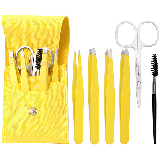 GEMGIMY Eyebrow Tweezers for Men& Women, Ingrown Hair Plucker Kit for Facial Hair Removal, Precision Lash Tweezers Set with Brow Scissors, Spoolie, Slanted Tweezer, Pointed Tweezer-6 PCS