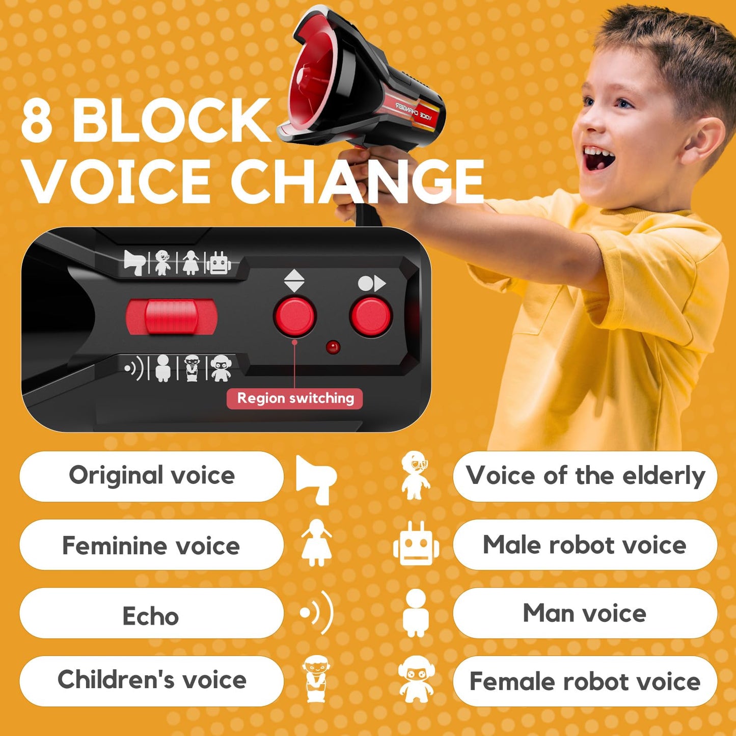 Multi Voice Changer for Kids with 8 Different Voice Effects, Voice Changer, Recorder, and Megaphone Function, Kids Voice Changer Toy for Kids, Teens Age 3 Years and Up