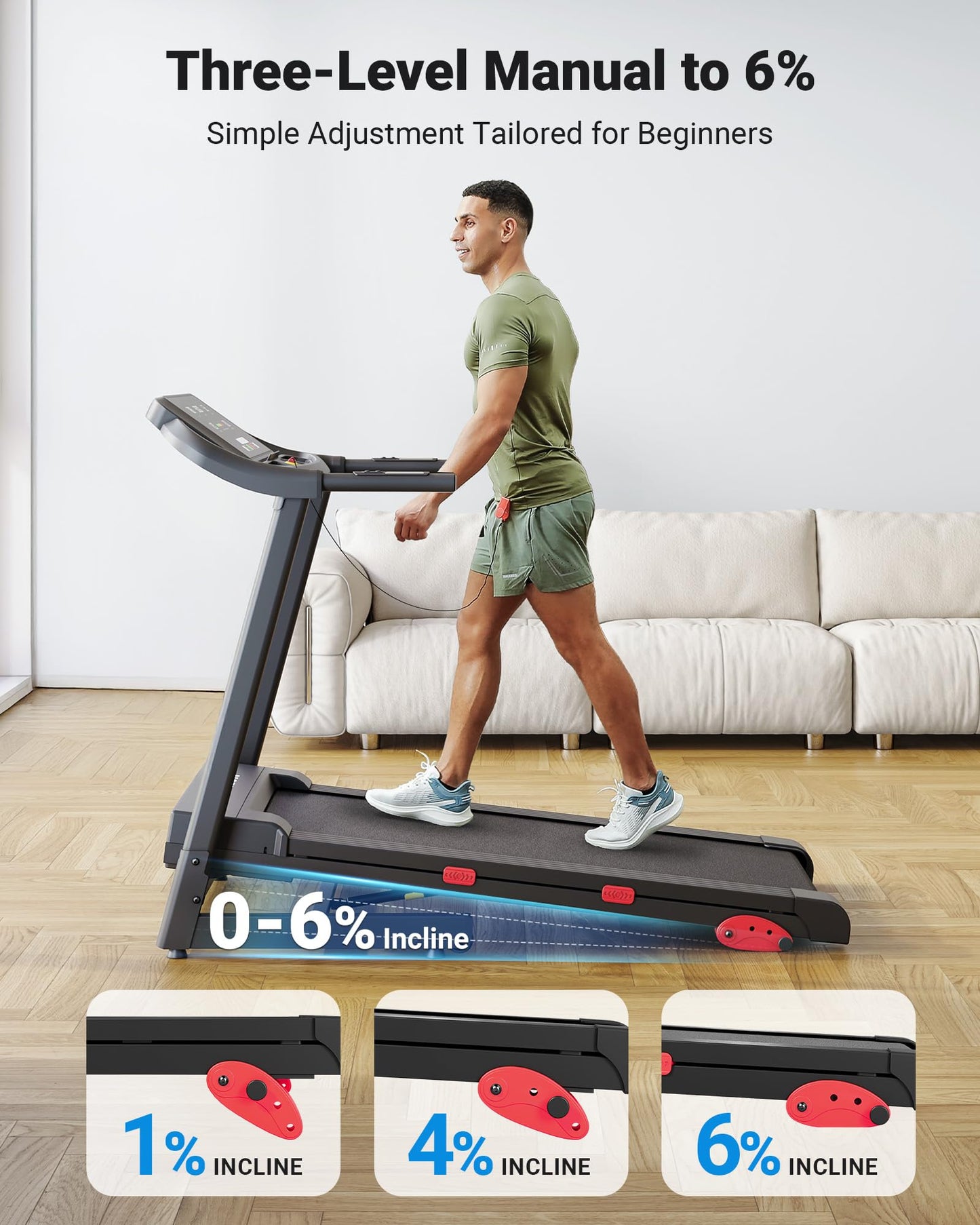 THERUN Treadmills for Home, Running Treadmill with Incline, Foldable Treadmills Heart Rate Sensors, 18″LED Display Manual Incline Adjustment, 3.0HP Treadmill for Indoor Fitness Workouts