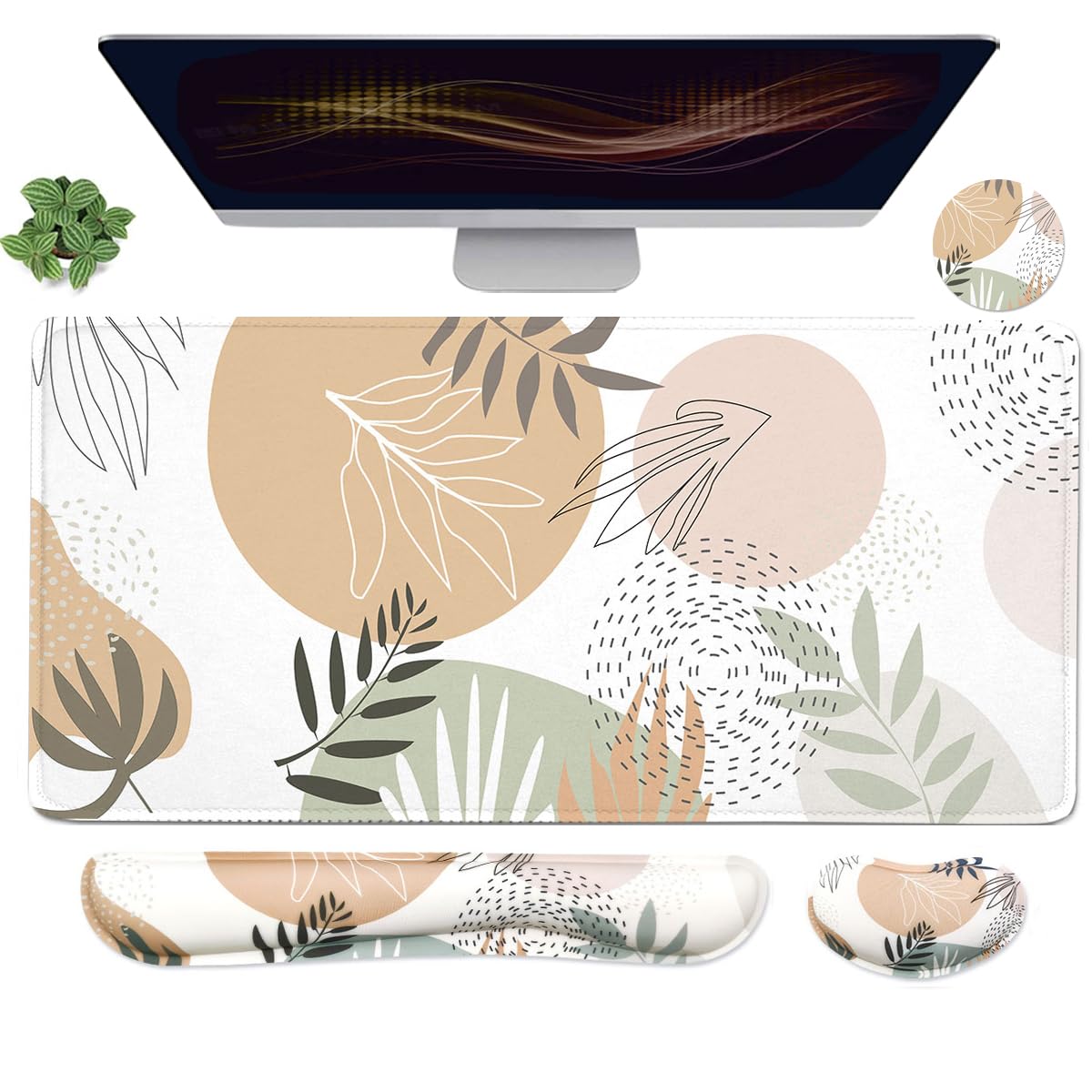 Ergonomic Large Mouse Pad and Keyboard Wrist Rest, Desk Pad for Keyboard and Mouse, 4-in-1 Large Gaming Mouse Pad with Wrist Support - Blue Marble