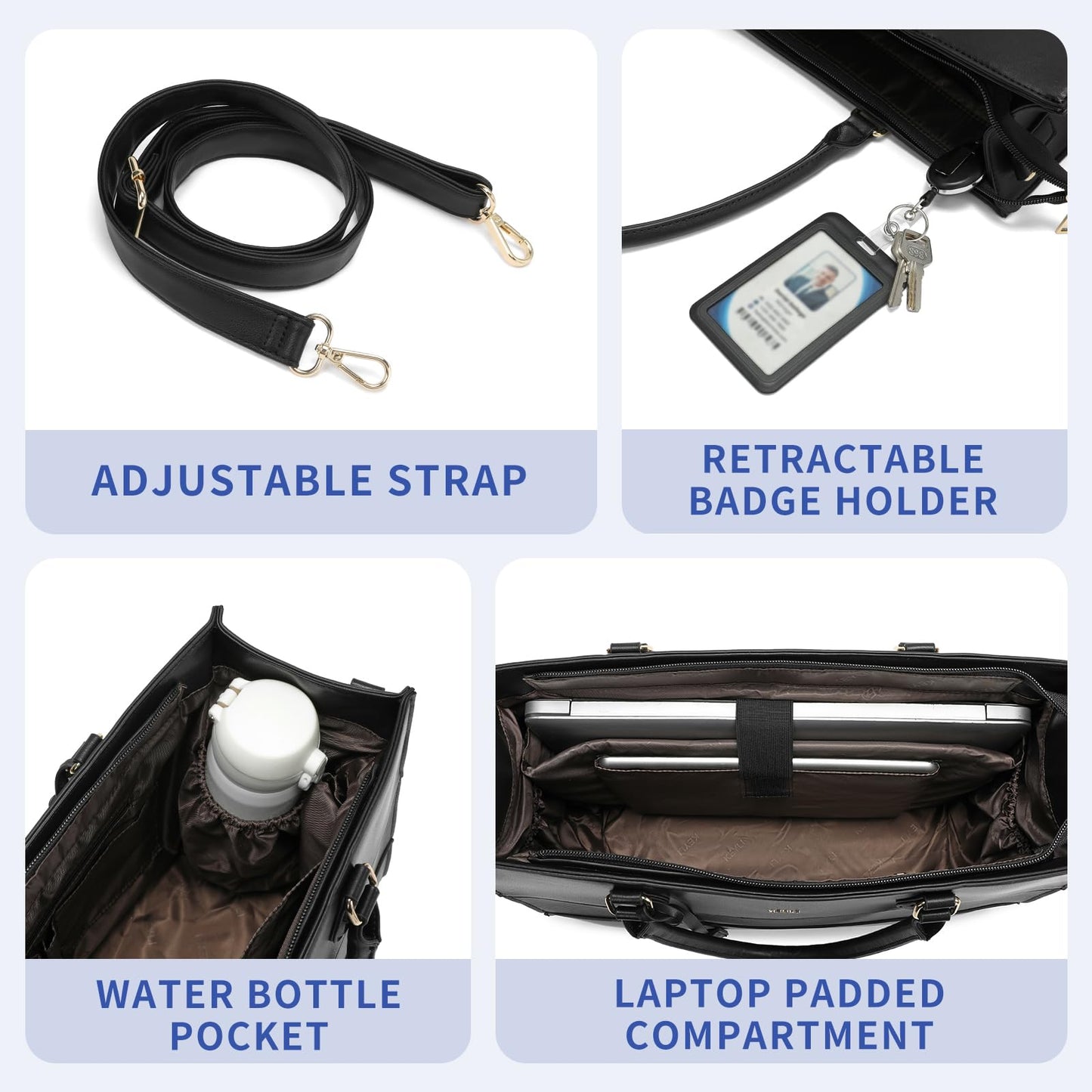 Keyli 3pcs Sets Laptop Bag for Women,15.6 Work Tote Bags Waterproof Leather Business Computer Briefcase with Clutch Purses Casual Shoulder Handbag Messenger Bag for Travel Office Black