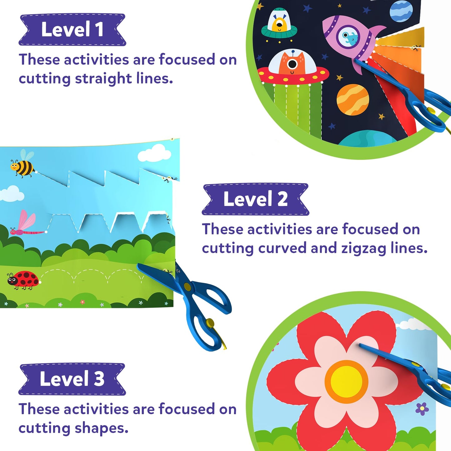 Skillmatics Scissor Skills Activity Book - Snip Snip, 25 Fun Cutting & Creative Activities for Preschoolers, 2 Child-Safe Scissors, Fine Motor Skills Craft Kit, Gifts for Kids Ages 3, 4, 5, 6, 7