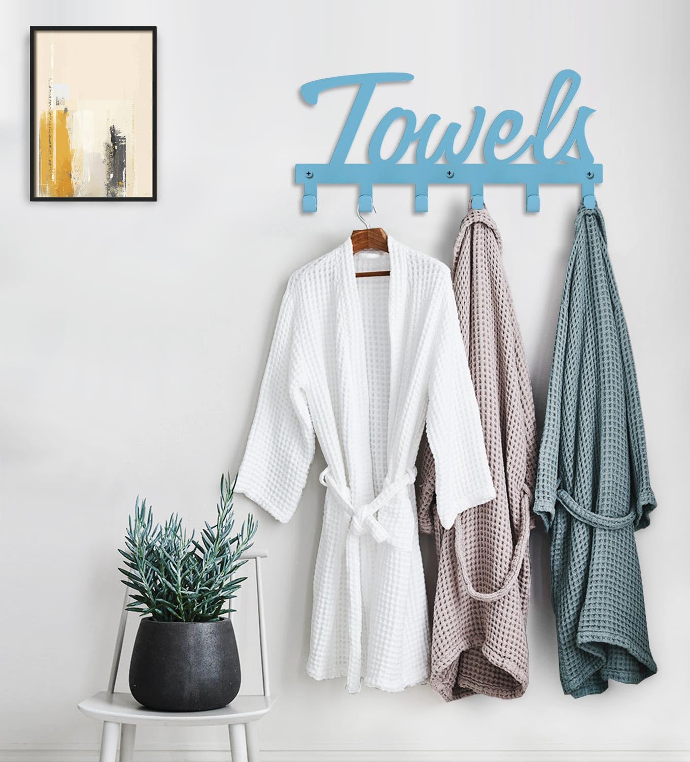 Livelab Towel Rack, Towel Racks for Bathroom Wall Mounted, 6 Hooks Blue Metal Towel Holder for Bathroom Space Saving, Waterproof Rustproof Easy Install Bathroom Decor Towel Hanger Organizer