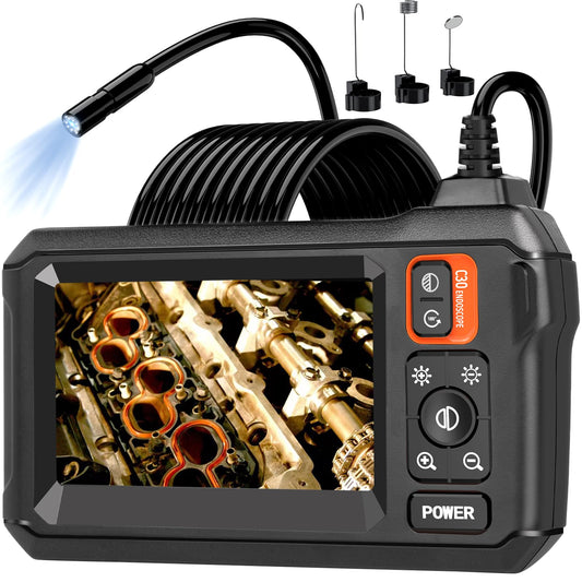Endoscope Camera with Light, Borescope Camera with 4.3" IPS Screen, 1080P HD with 8 LED Lights, 16.4FT Semi-Rigid Cord, IP67 Waterproof Endoscope for Sewer, Cool Gadgets&Tools for Men