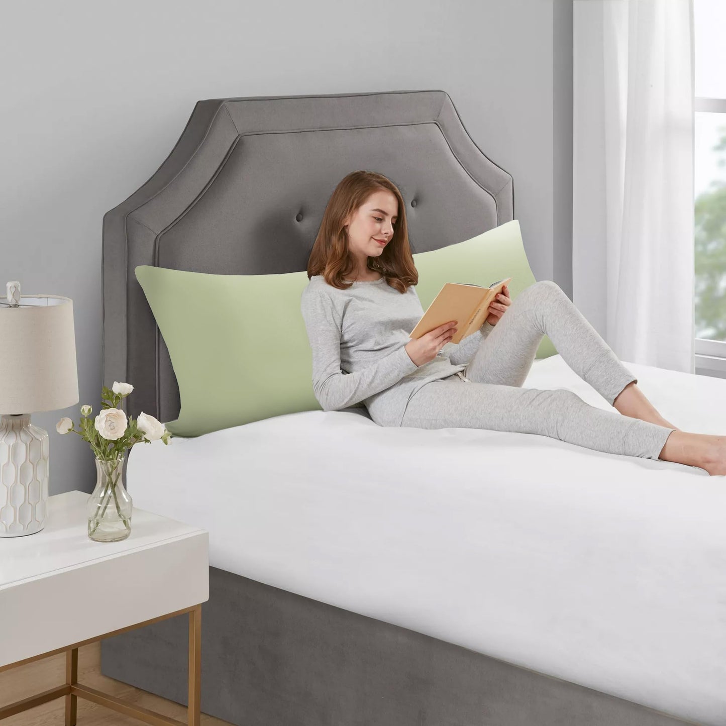 TELUS Cooling Body Pillow Case, Silky Soft Breathable Pillowcase with Envelope Close, Stay Cool All Night Pillow Cover for Hot Sleepers and Night Sweats, 20x54 Inch, Green