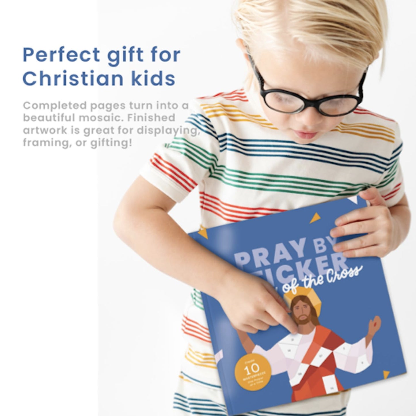 PRAY BY STICKER Book - Story of The Cross Religious Activity - Interactive Faith-Based Learning with Stickers - 9" x 9" Educational & Spiritual Book - Lent & Easter Gift