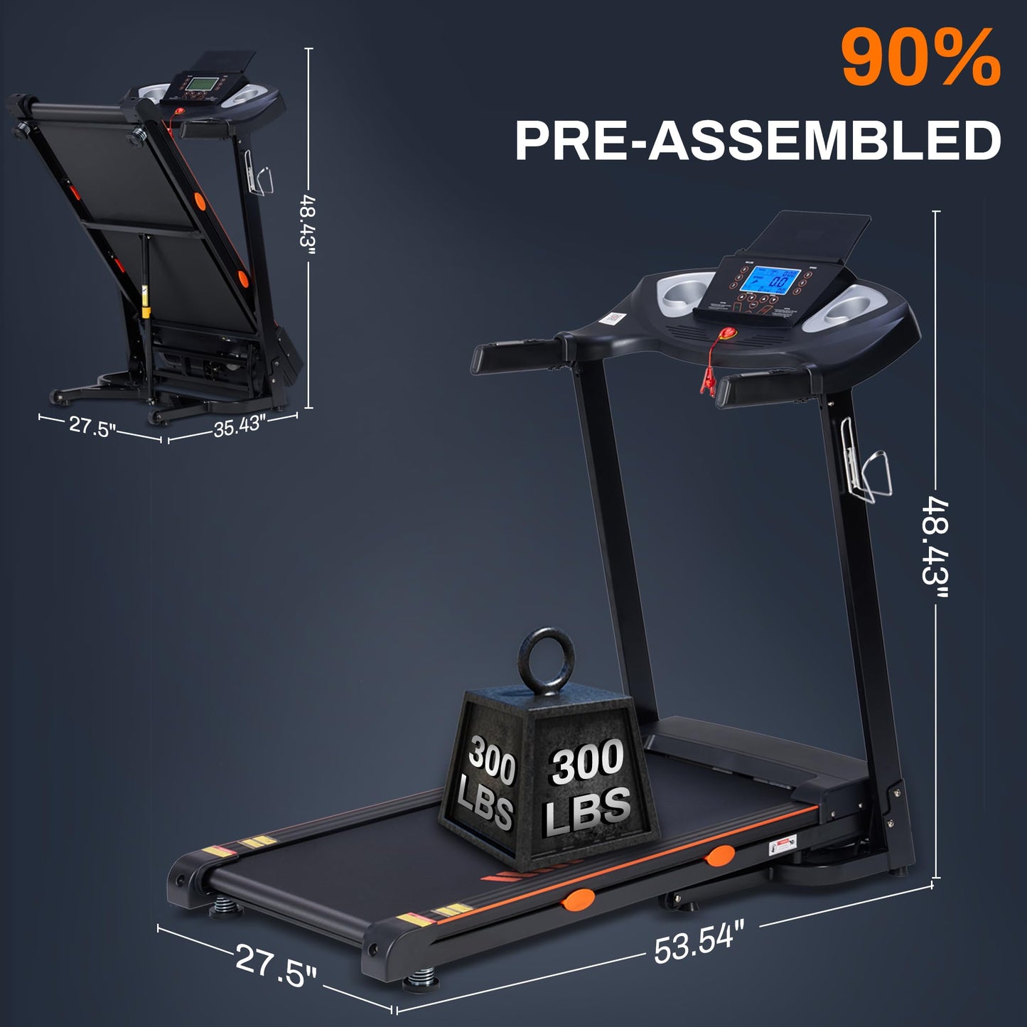 ECHANFIT 15% Auto Incline Treadmill Foldable Treadmills for Home with 18" Wider Belt, 10 MPH Speed, 300 lbs Capacity, Shock Absorption System, App Bluetooth