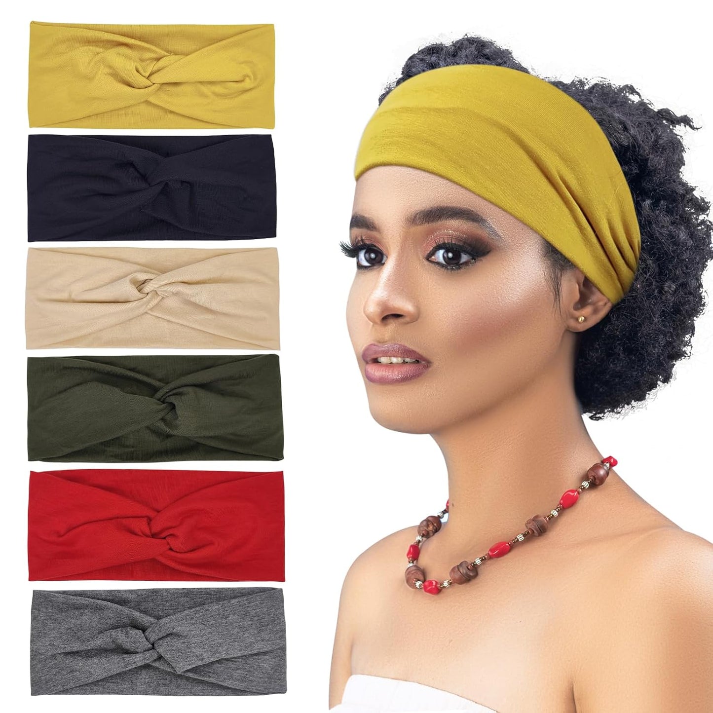 6 Pack Women's Non-Slip Wide Stretchy Twist Cross Headbands - Solid Colors Ideal for Yoga, Fitness, and Daily Use
