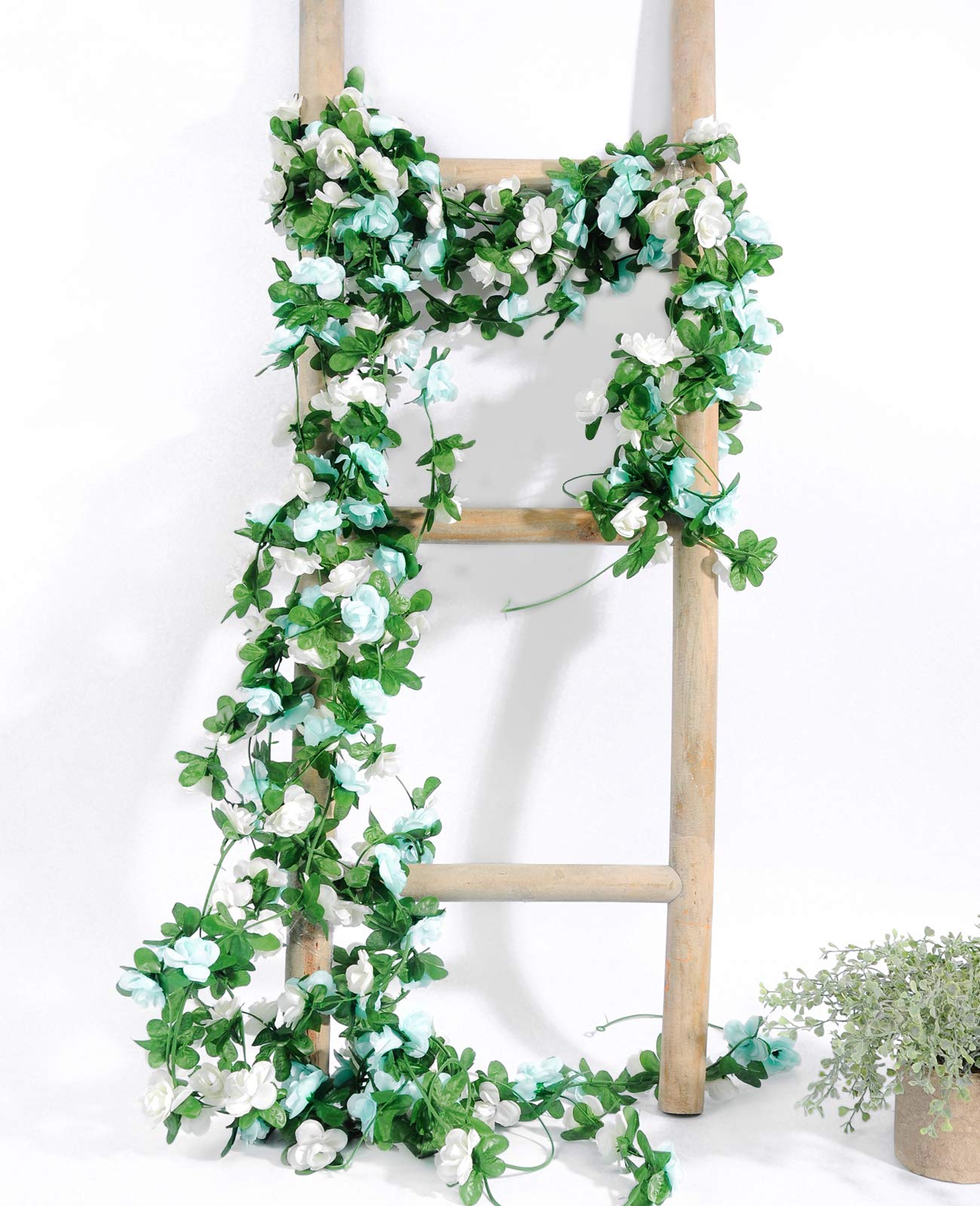 Miracliy 8Pcs 66FT Blue Flower Garland, Artificial Rose Floral Vines Fake Hanging Spring Flower Garland for Wall Backdrop Wedding Arch Tea Party Door Mantle Decoration