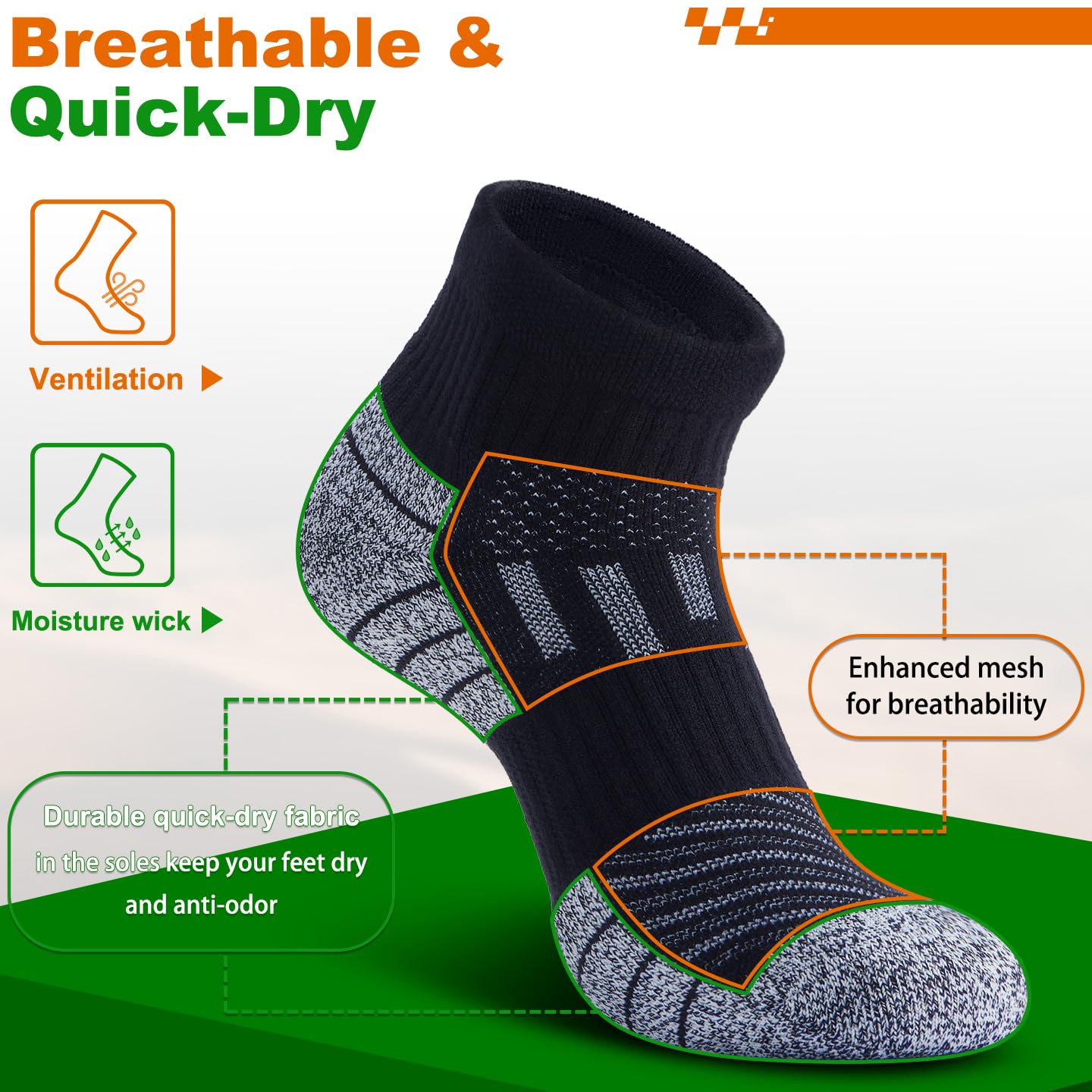 NSRRUN TURTLE Wool Compression Ankle Socks - Cozy Cushioned Hiking Running for Men Women - Thick Warm Durable, Large, Black, 2 Pairs