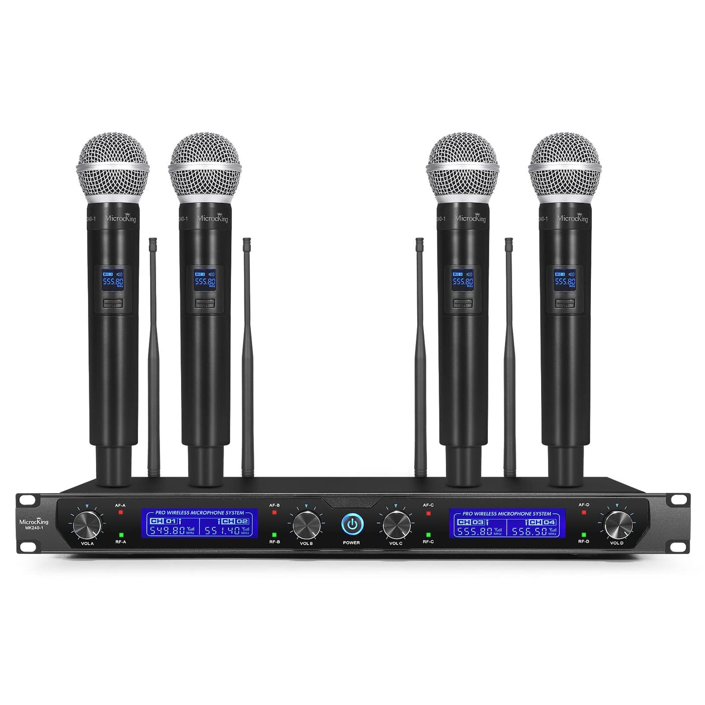 MicrocKing Wireless Microphone System, with 4 Handheld Mics, Metal Build, Fixed Frequency, Long Range 400ft, Ideal for Party/Wedding/Church/Conference/Speech