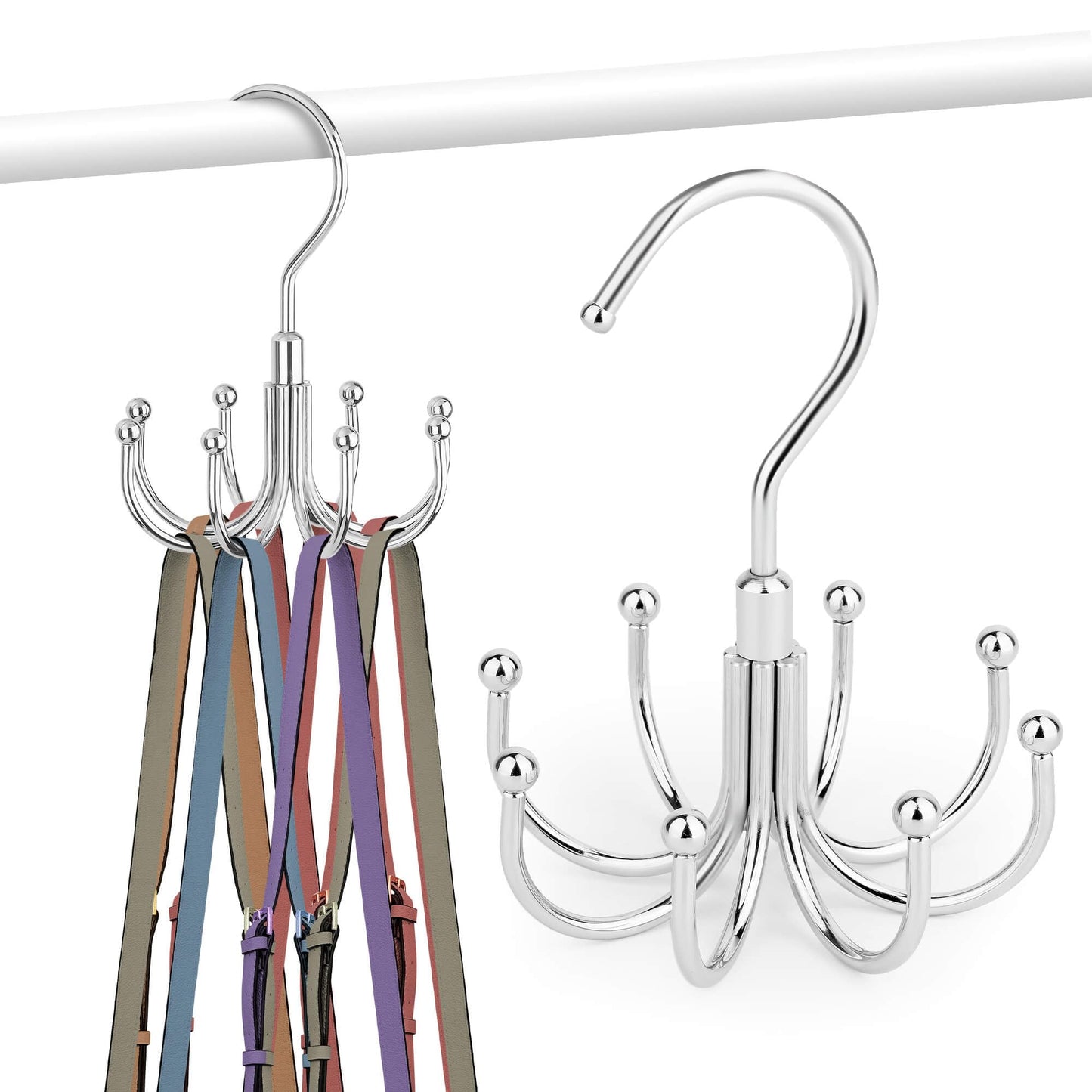 ZEDODIER Purse Hanger Organizer for Closet, Rotatable Sturdy Purses Holder Holds 8 Bags, Metal Space Saving Closet Organizers and Storage, Silver