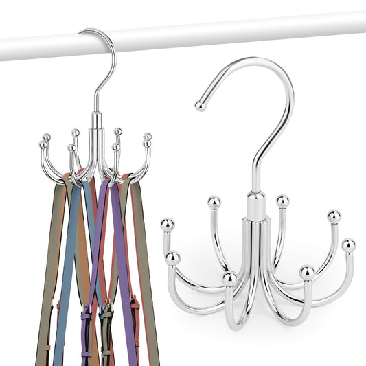 ZEDODIER Purse Hanger Organizer for Closet, Rotatable Sturdy Purses Holder Holds 8 Bags, Metal Space Saving Closet Organizers and Storage, Silver