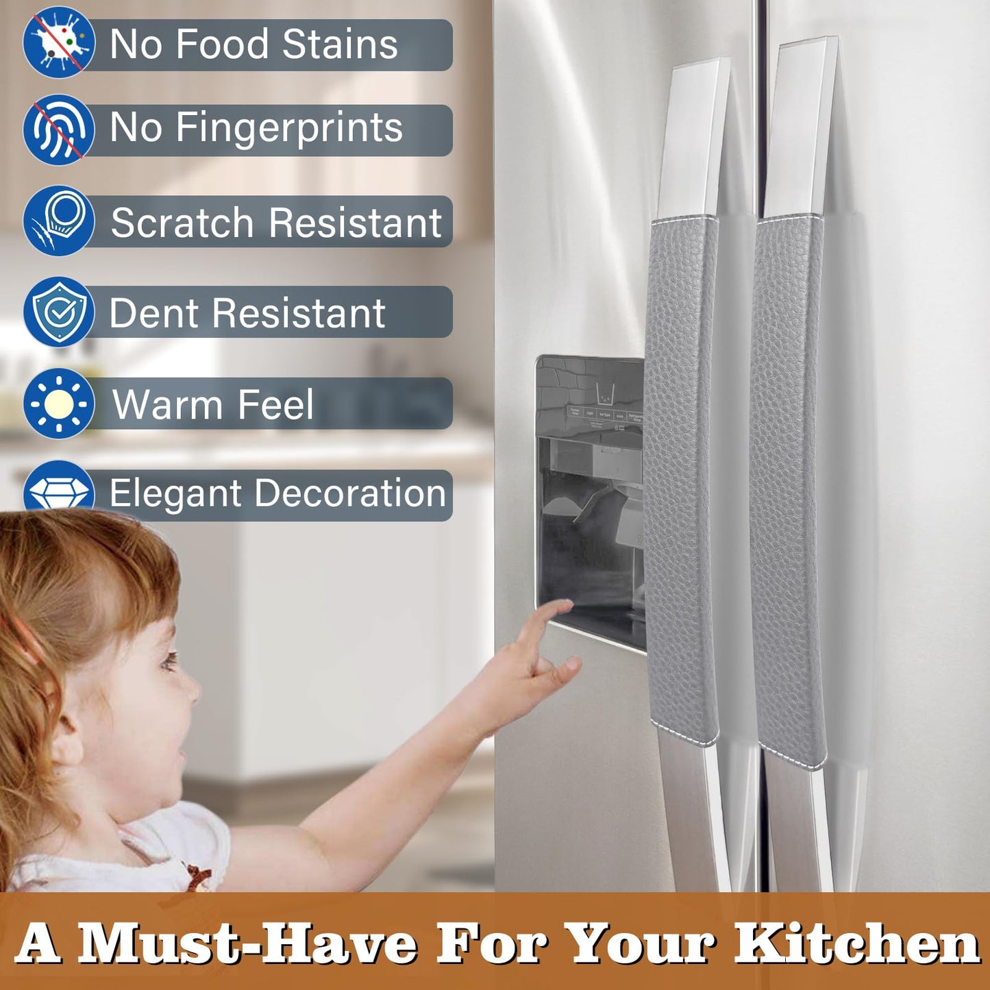 Rikzor Refrigerator Door Handle Covers, Set of 5, Adjustable Appliance Handle Covers, Keep Your Kitchen Clean, Microwave Oven Stove Dishwasher Handle Protector, Non Slip Fridge Handle Cover (Gray)