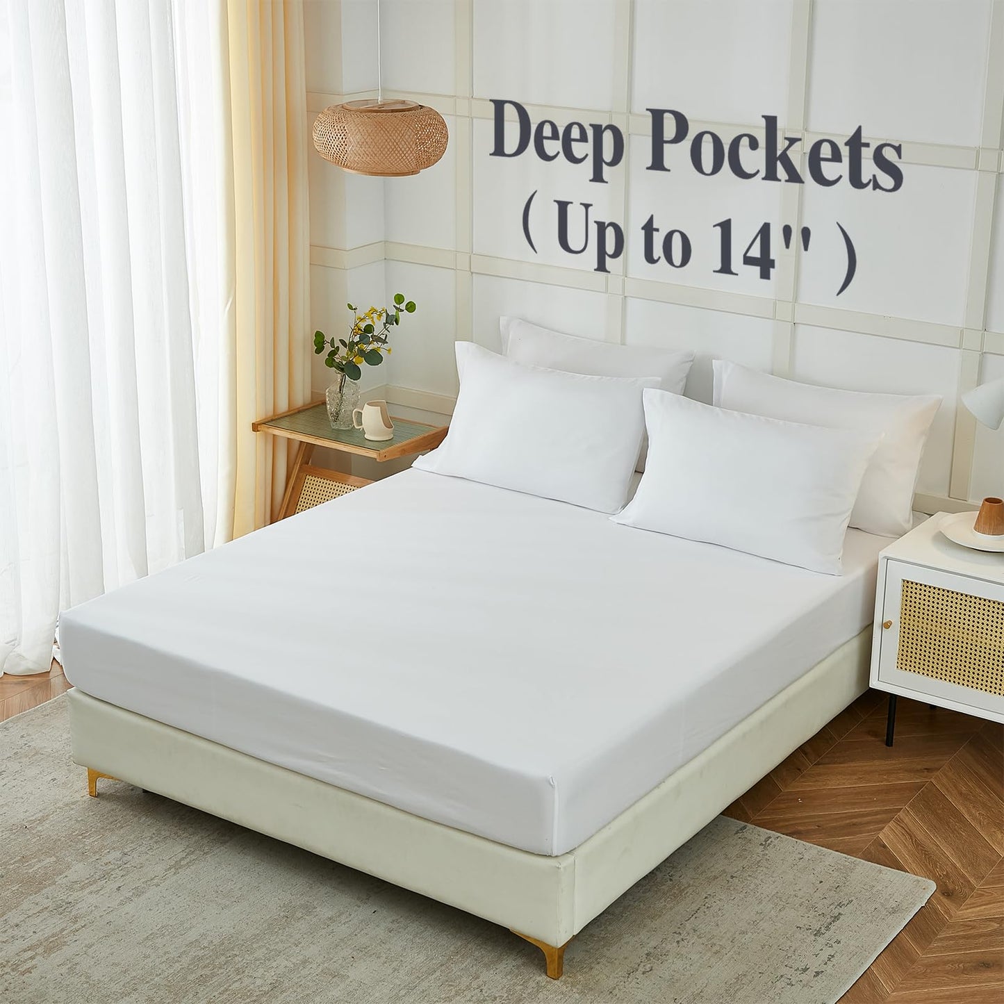 ILAVANDE White King Sheets Set 6 Piece,Hotel Luxury Super Soft 1800 Series Microfiber Bed Sheets King Set-Wrinkle & Fade Resistant-14 Deep Pockets Sheets for King Size Bed(King,White)